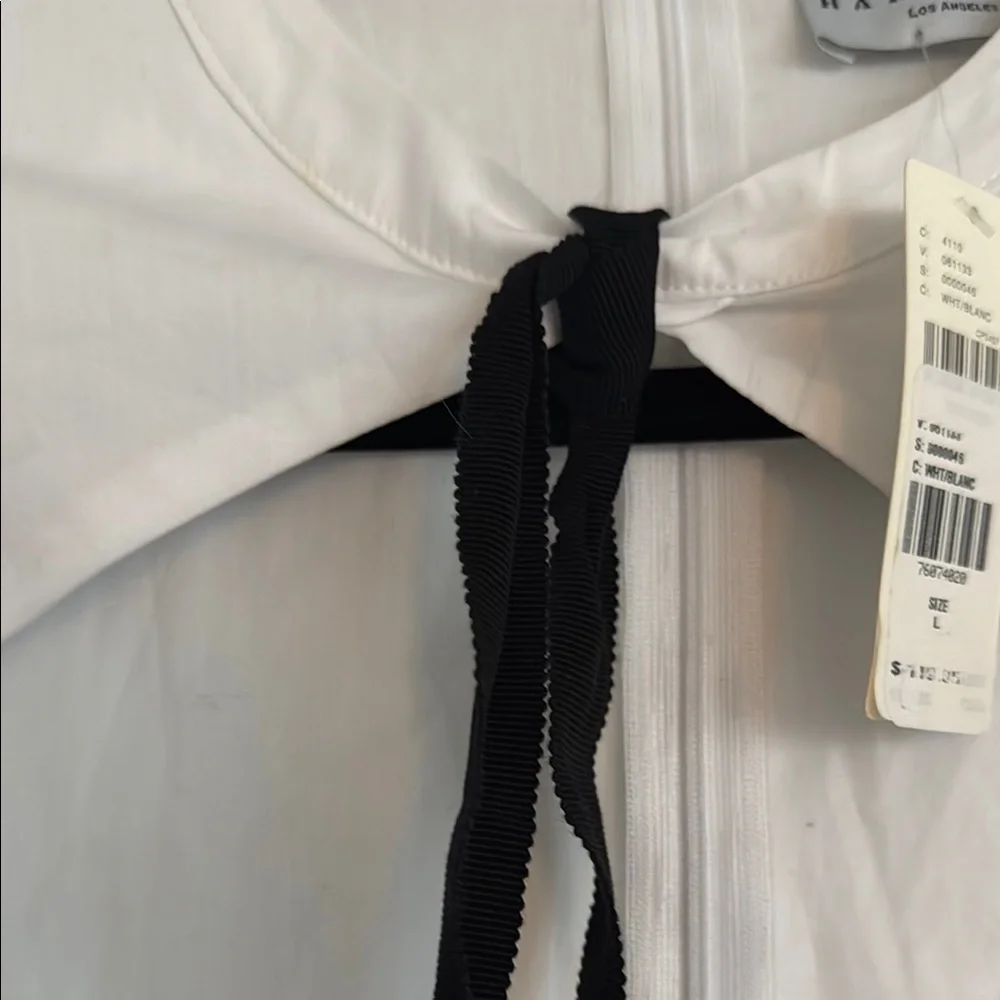 NWT Anthropologie - Classy White Cut-out Puff Sleeve Top with Black Bow -